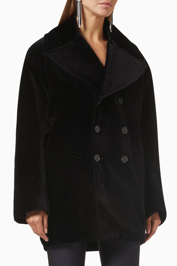 

Embellished-logo Oversized Peacoat in Cotton-velvet, Black