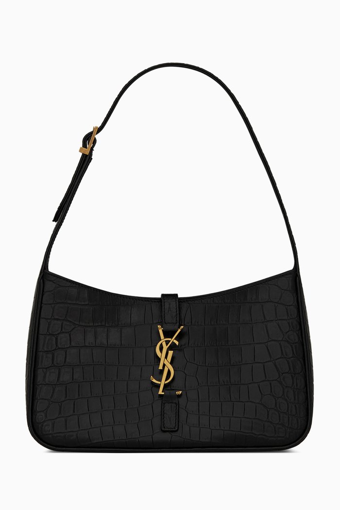 

Le 5 à 7 Hobo Shoulder Bag in Croc-embossed Leather, Black