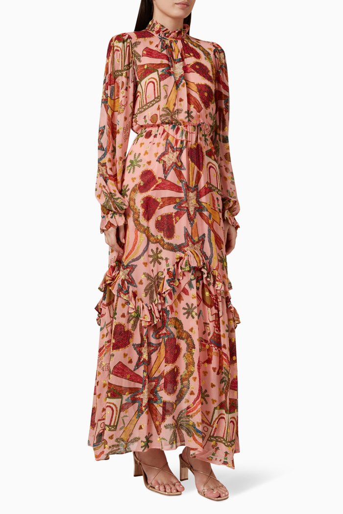 

Folk Party Maxi Dress in Viscose-blend, Multicolour