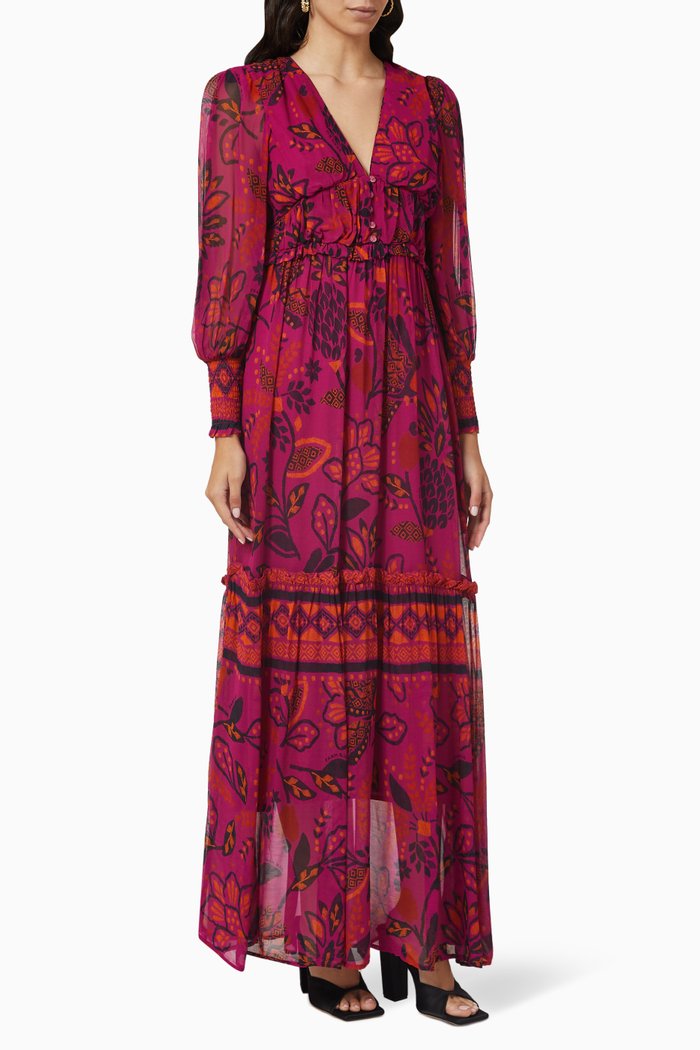 

Macaw Forest Maxi Dress in Viscose, Pink