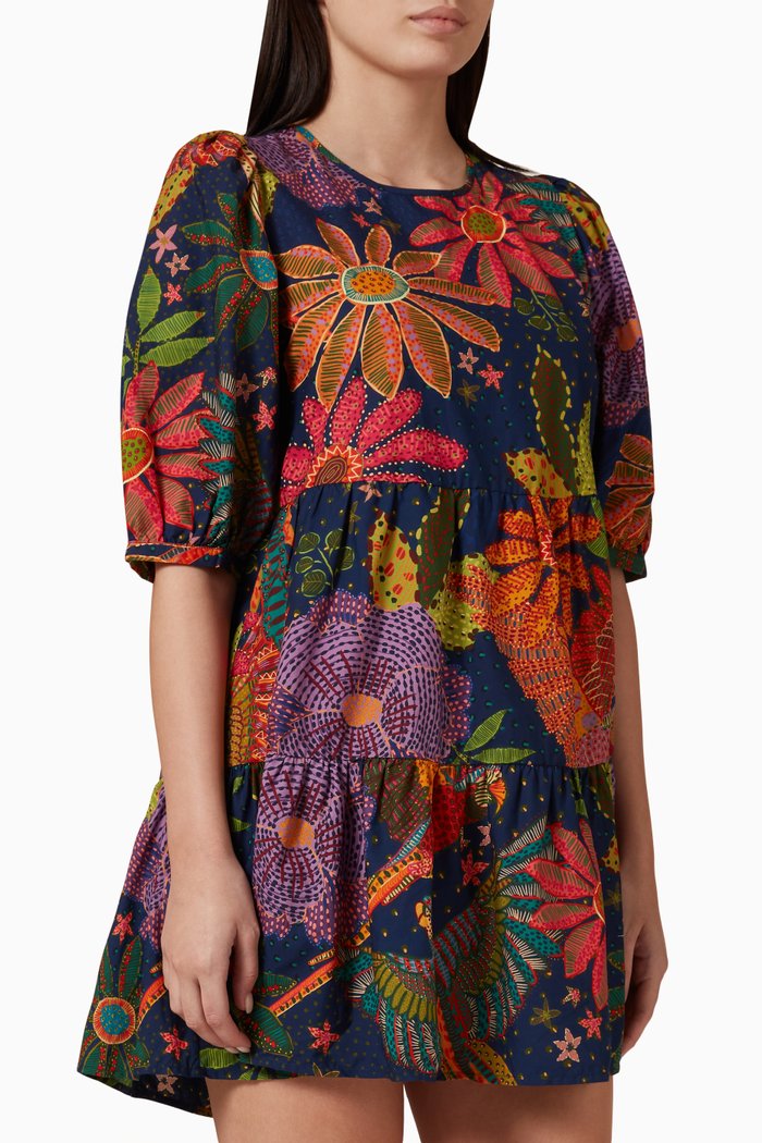 

Cool Macaw Mini Dress in Organic Cotton, Blue