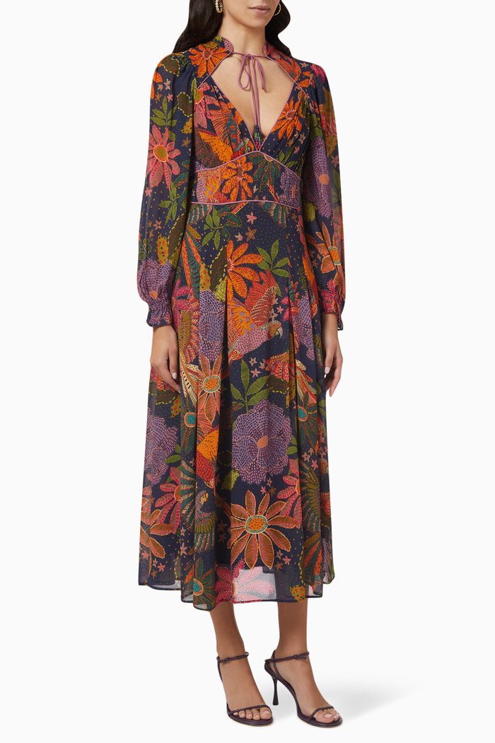 

Cool Macaw Midi Dress in Viscose, Blue