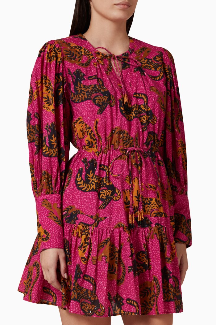 

Wild Leopards Mini Dress in Organic Cotton, Pink