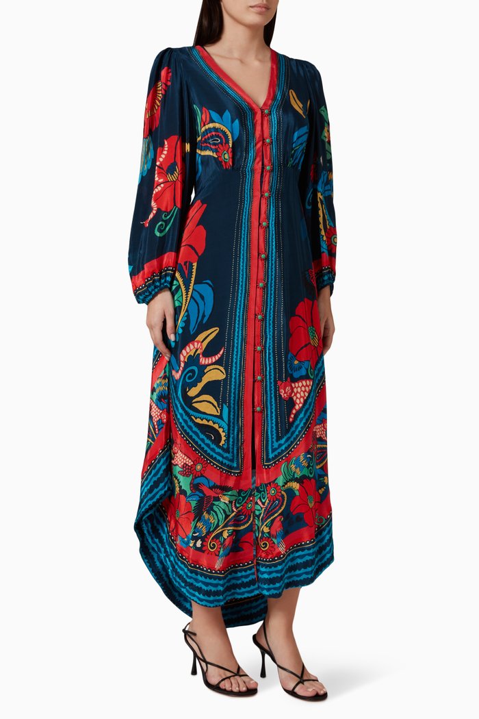 

Vintage Forest Midi Dress in Viscose, Blue
