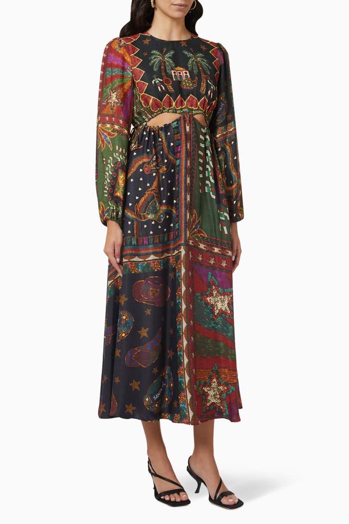 

Shiny Mixed Scarves Midi Dress in Viscose, Multicolour