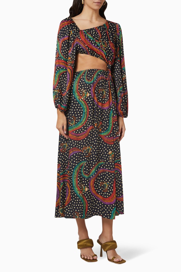 

Rainbow Oxen Cut-out Midi Dress in Viscose, Multicolour
