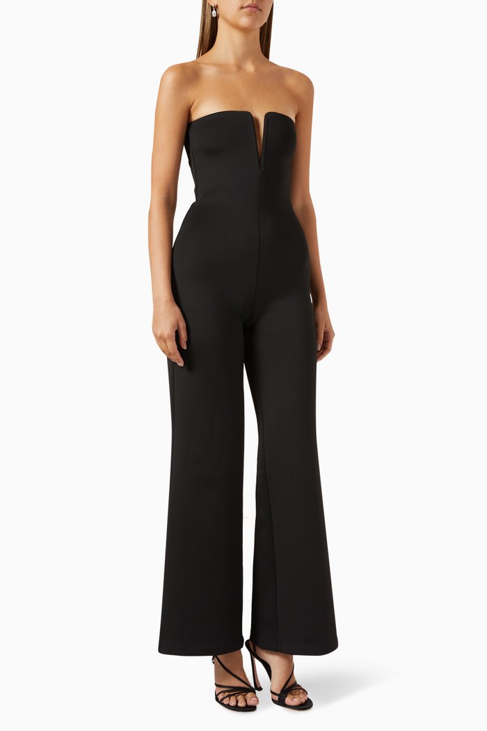 

Strapless Jumpsuit in Neoprene, Black
