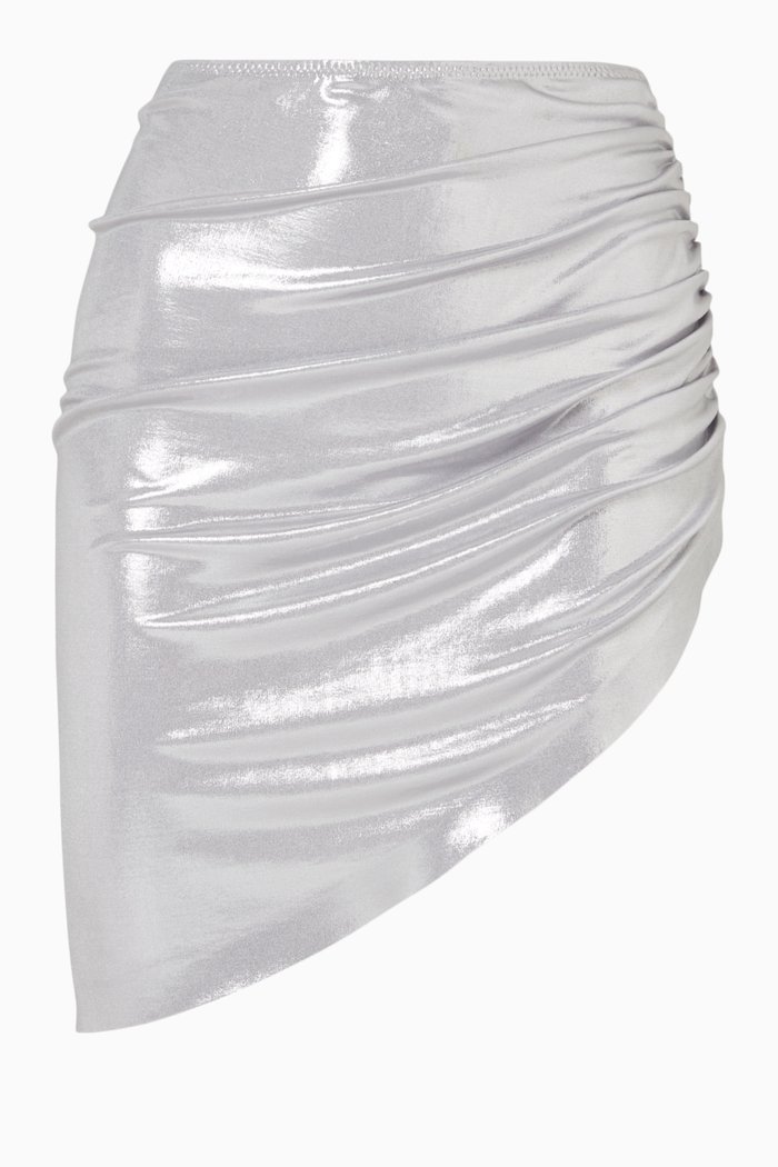 

Side Drape Mini Skirt in Lamé Jersey, Silver