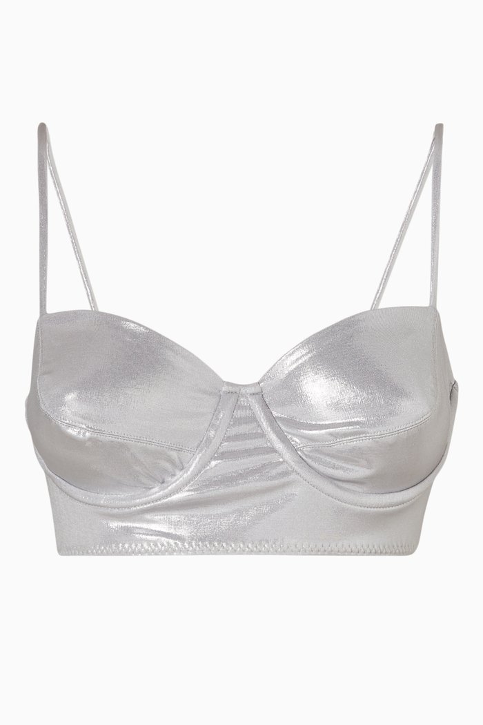 

Underwire Bra Bikini Top in Lamé, Silver