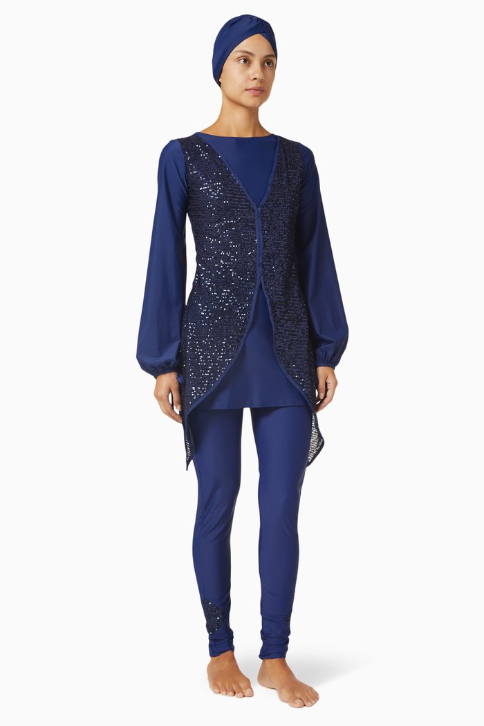 

Sheikha Modest Swimsuit in Sustainable Stretch Blend, Blue
