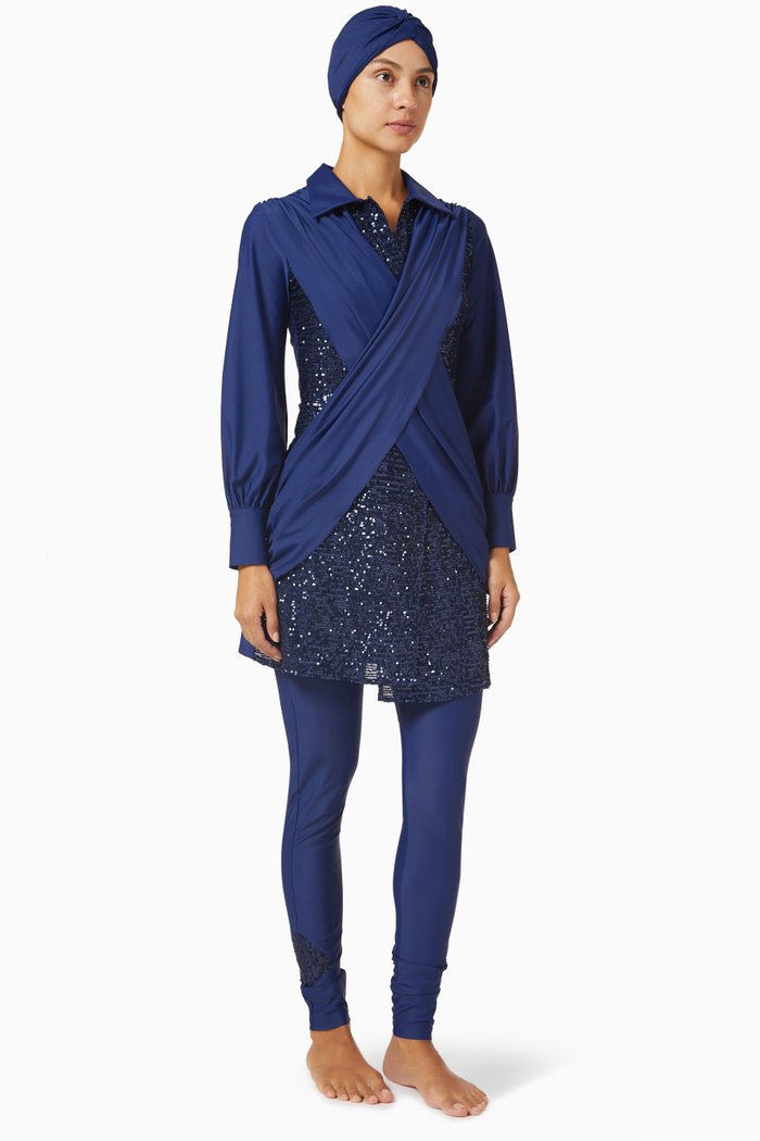 

Malaika Modest Swimsuit in Sustainable Stretch Blend, Blue