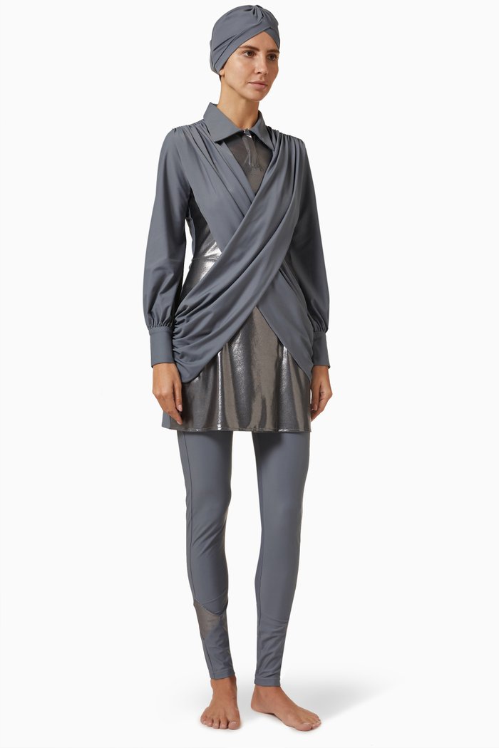

Malaika Modest Swimsuit in Sustainable Stretch Blend, Grey