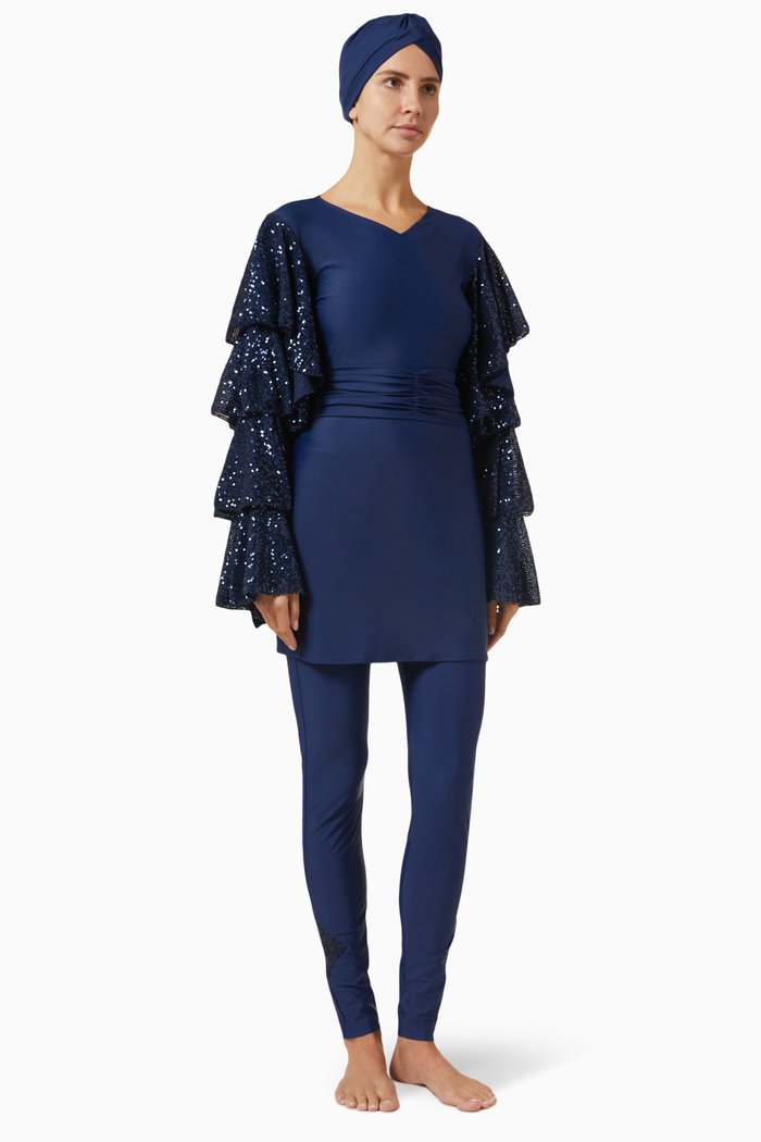 

Rani Modest Swimsuit in Sustainable Stretch Blend, Blue