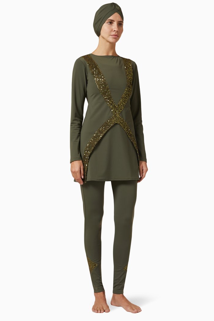 

Artemis Modest Swimsuit in Sustainable Stretch Blend, Green