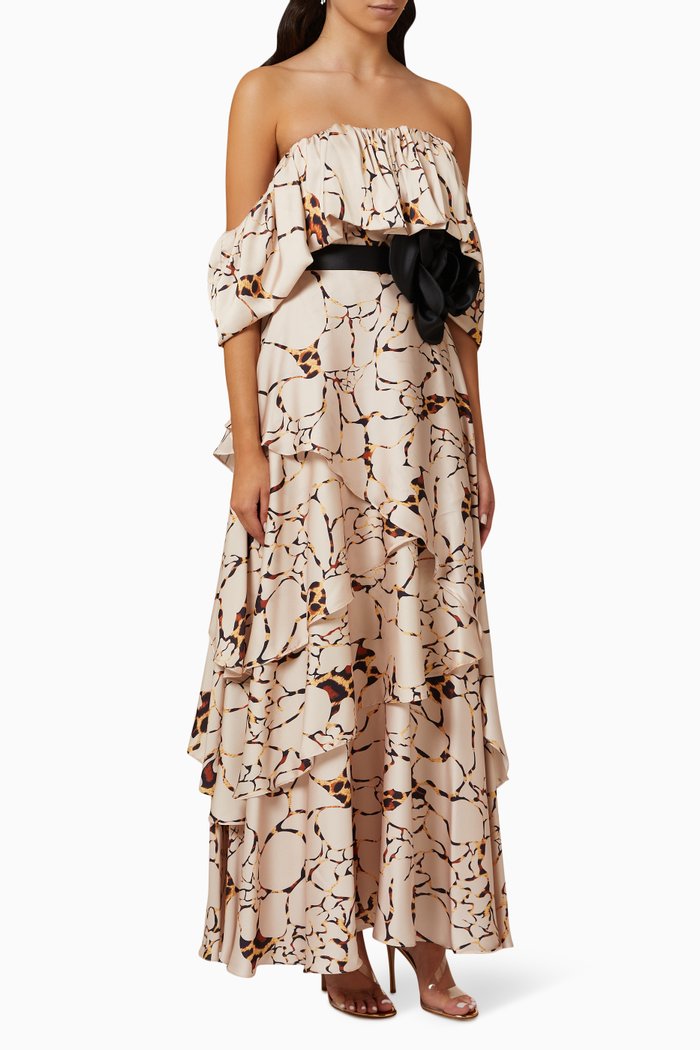 

Printed Off-shoulder Maxi Dress, Multicolour