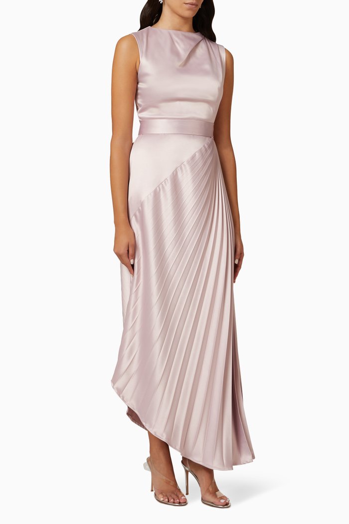 

Asymmetric Pleated Dress in Satin, Pink