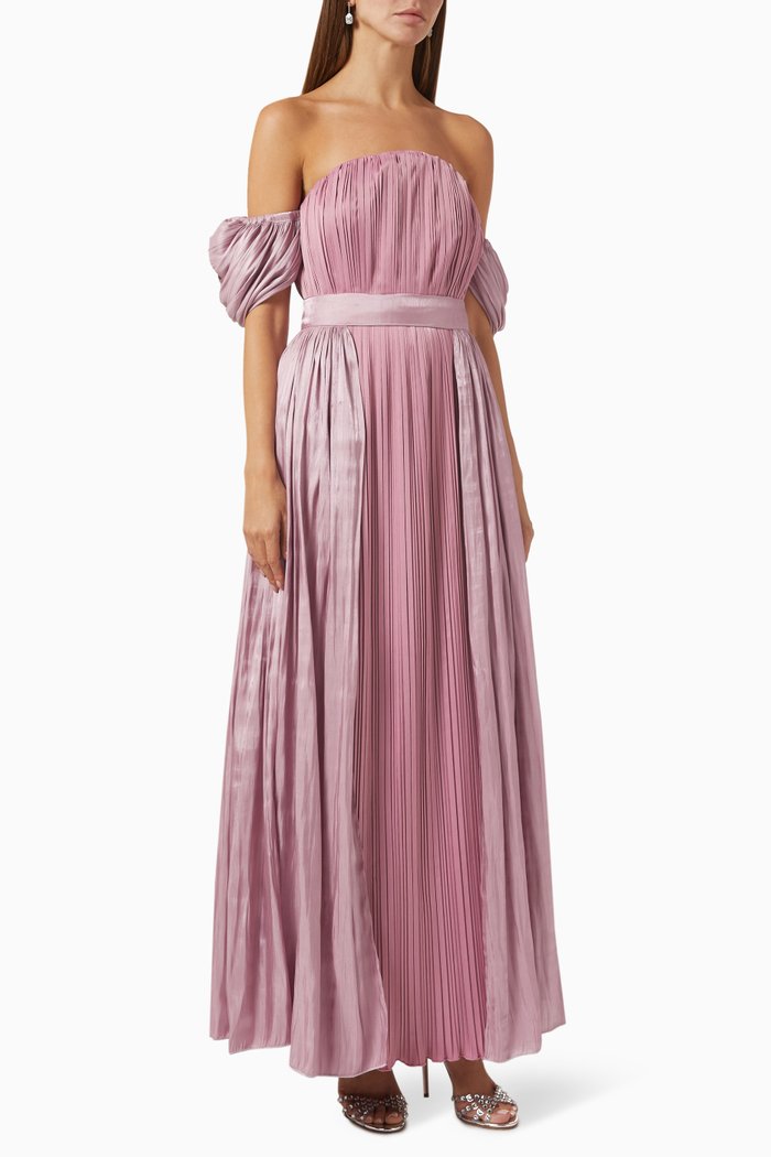 

Pleated Off-shoulder Maxi Dress, Pink