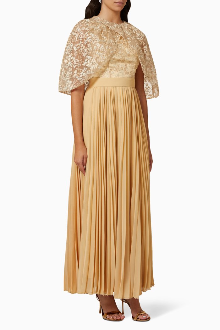 

Cape Maxi Dress in Lace, Gold