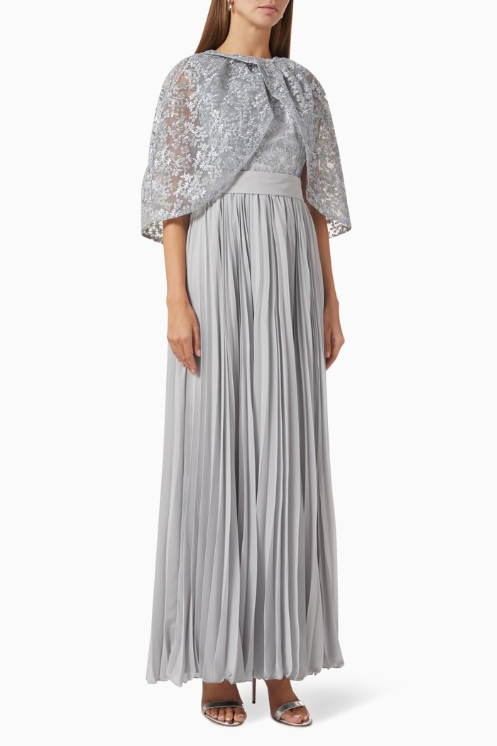 

Cape Maxi Dress in Lace, Grey