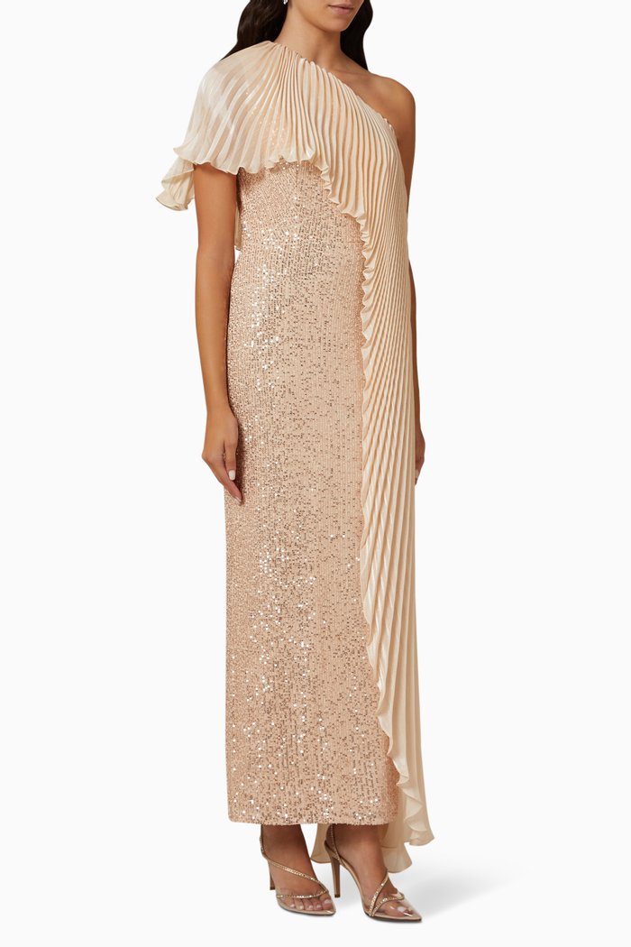 

One-shoulder Maxi Dress in Sequin, Gold