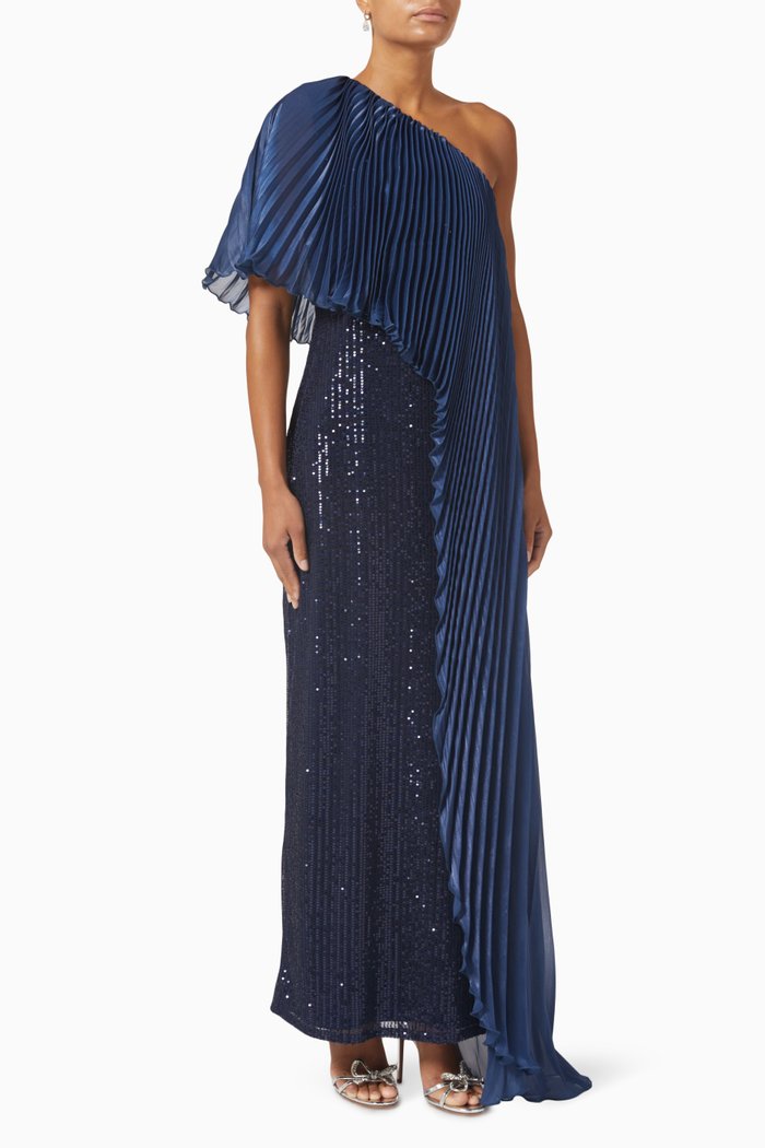 

One-shoulder Maxi Dress in Sequin, Blue