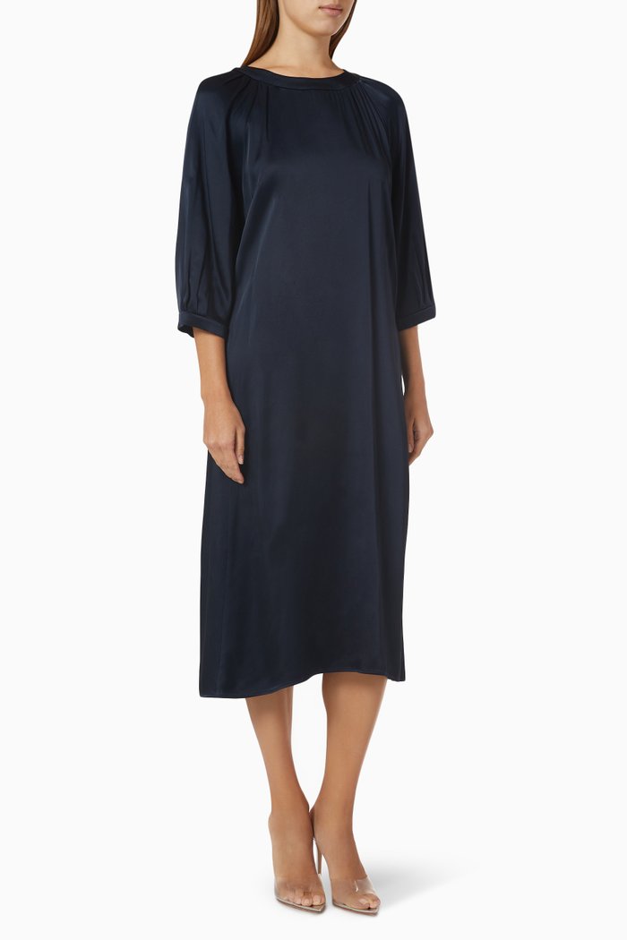 Giostra Midi Dress in Viscose-blend Satin, Blue
