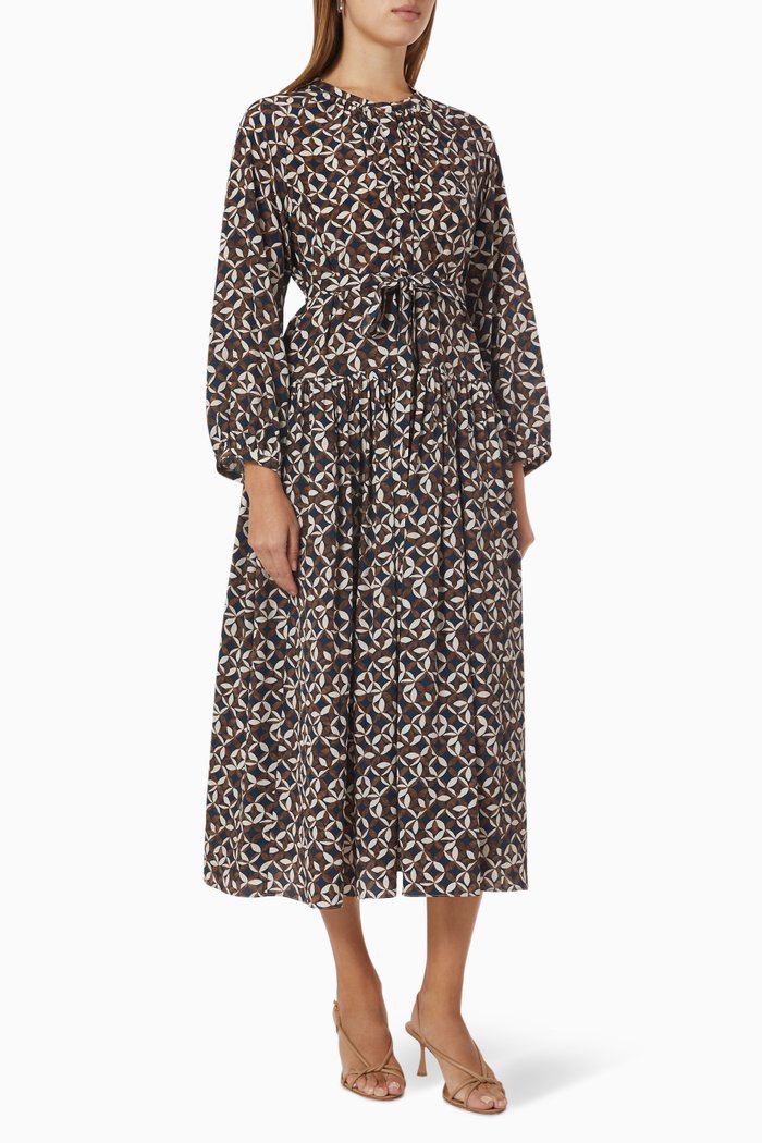 

Polka Geometric-print Midi Dress in Silk Crêpe, Blue