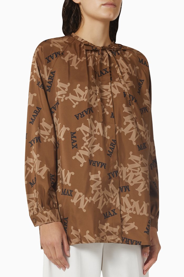 

Accenni Printed Blouse in Silk, Brown