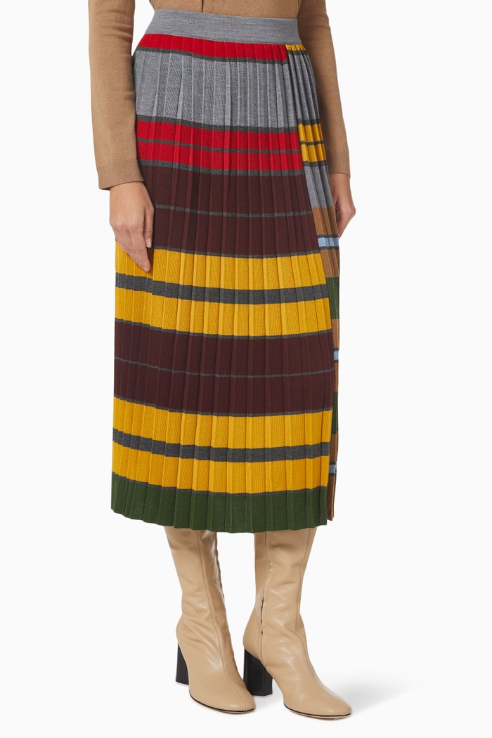 

Fiesta Pleated Midi Skirt in Wool-blend Knit, Multicolour