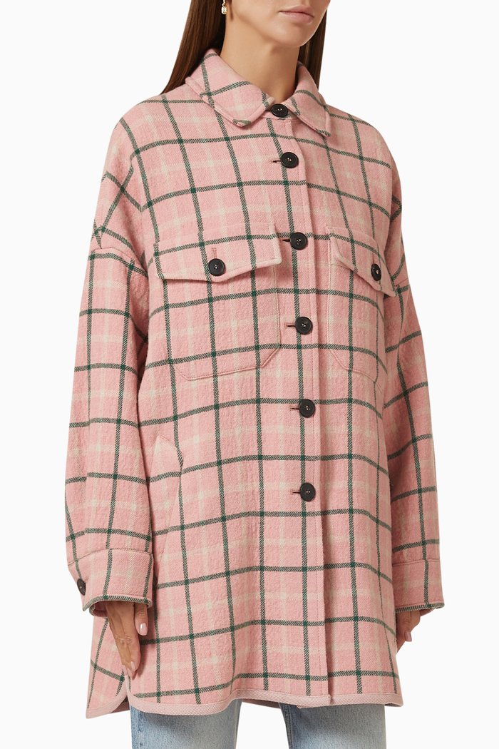 

Zebu Checkered Shirt Jacket in Wool, Pink