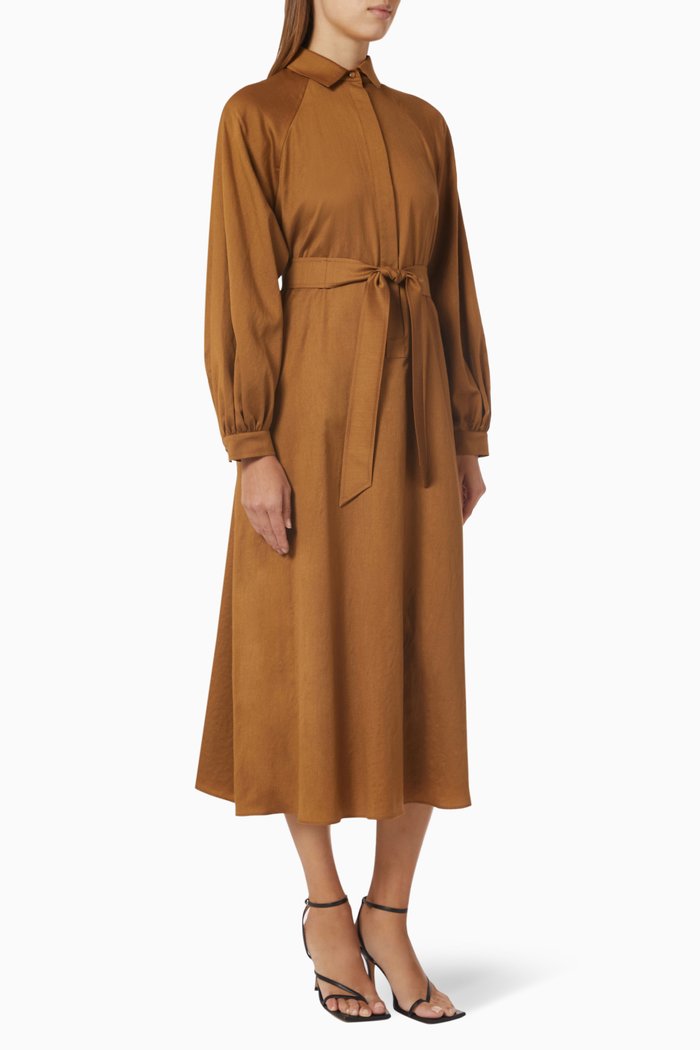 

Lecce Midi Shirt Dress in Wool & Silk, Brown