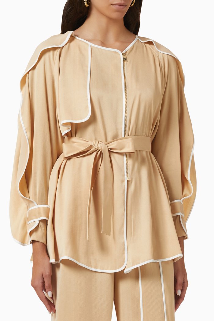 

Contrast Trim Belted Blouse, Neutral