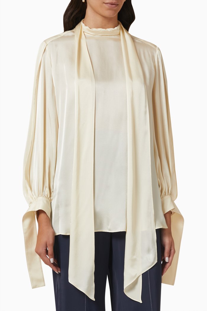 

Scarf Long Sleeve Top in Satin, Neutral