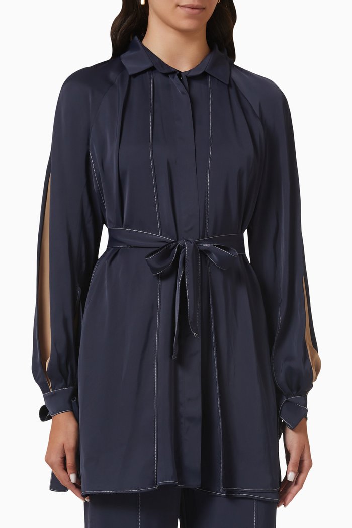 

Long Sleeve Belted Tunic, Blue