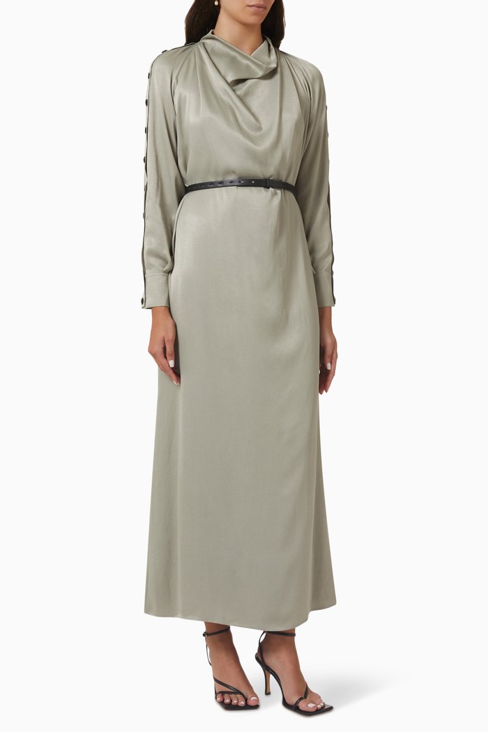 

Button Belted Dress, Grey