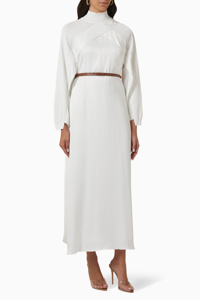 

Long Sleeve Belted Dress, White