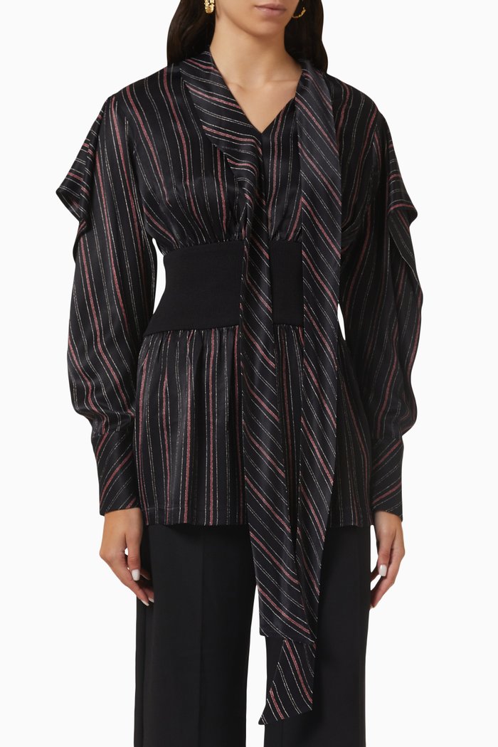 

Stripe-print Blouse, Black