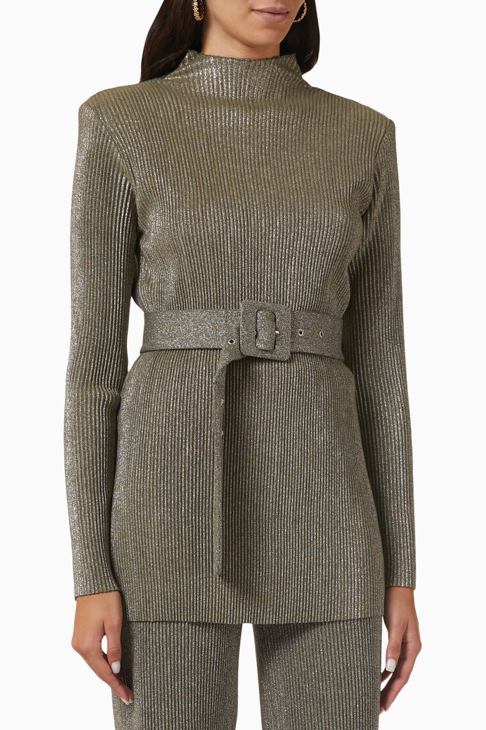 

Long Sleeve Belted Top, Grey