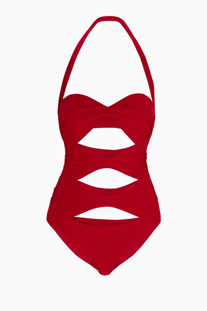 

High-leg Peekaboo Mio One-piece Swimsuit in Poly Lycra Blend, Red