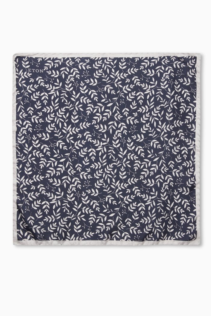 

Floral Pocket Square in Silk Twill, Blue