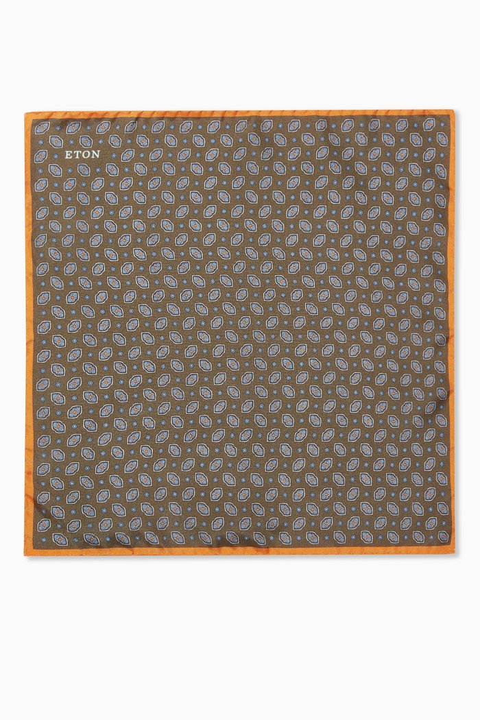 Geometric Pocket Square in Silk, Green