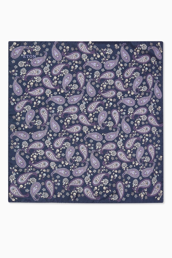 

Paisley Pocket Square in Silk, Blue