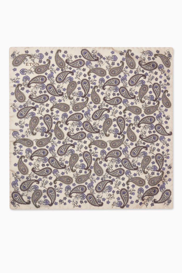 

Paisley Pocket Square in Silk, Brown