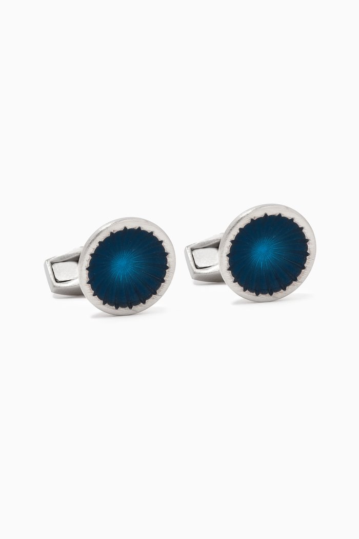 

Starburst Bowl Cufflinks in Brushed Metal, Blue