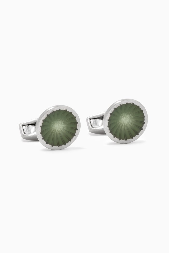 

Starburst Bowl Cufflinks in Brushed Metal, Green