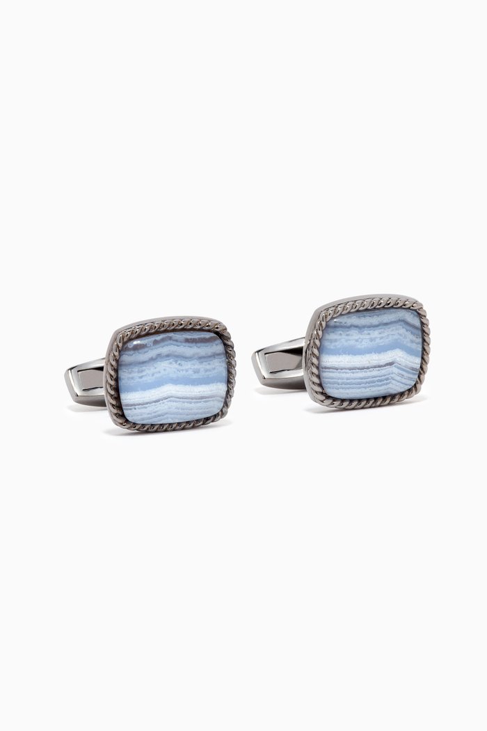 

Cable Agate Cufflinks in Sterling Silver, Blue