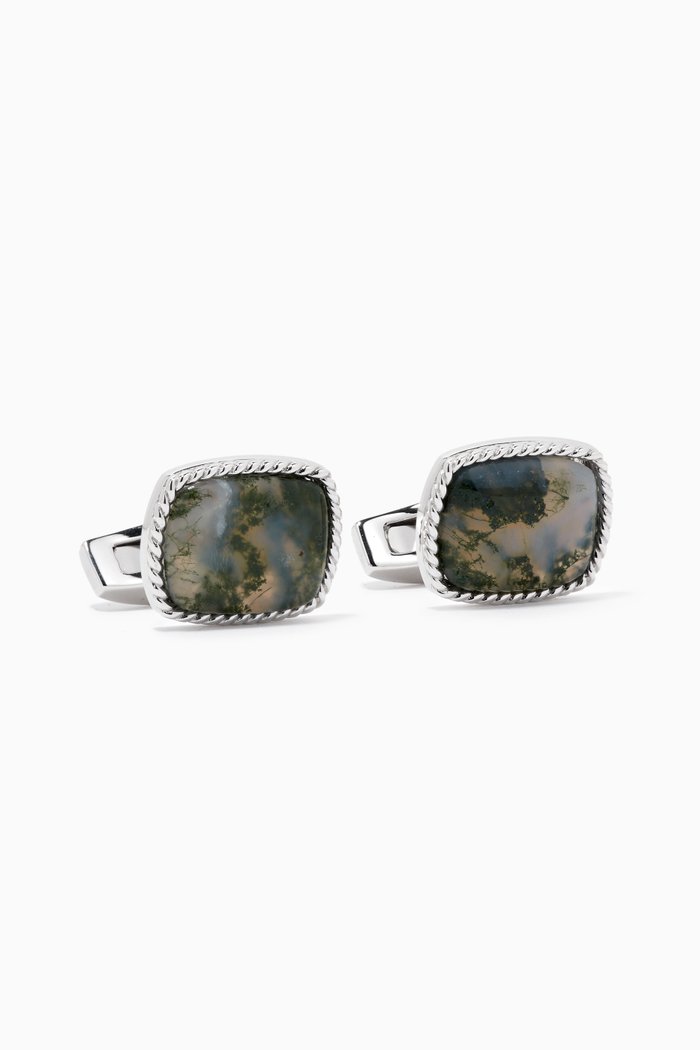 

Cable Moss Agate Cufflinks in Sterling Silver, Green