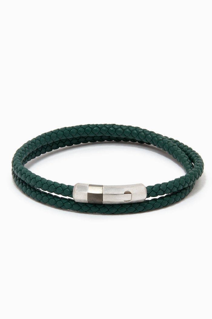 Octogon Click Bracelet in Leather, Green