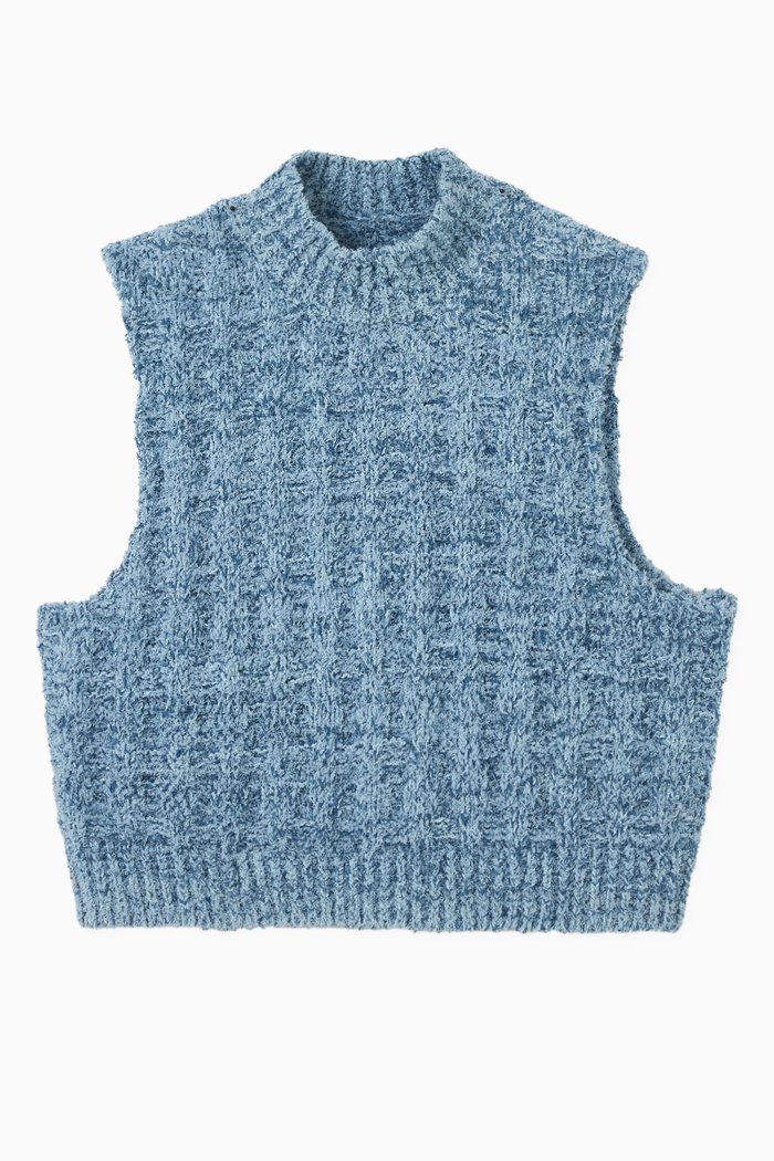 

Vest in Denim Bouclé Knit, Blue
