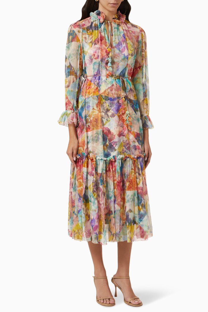 

High Tide Tubular Midi in Silk Chiffon, Multicolour